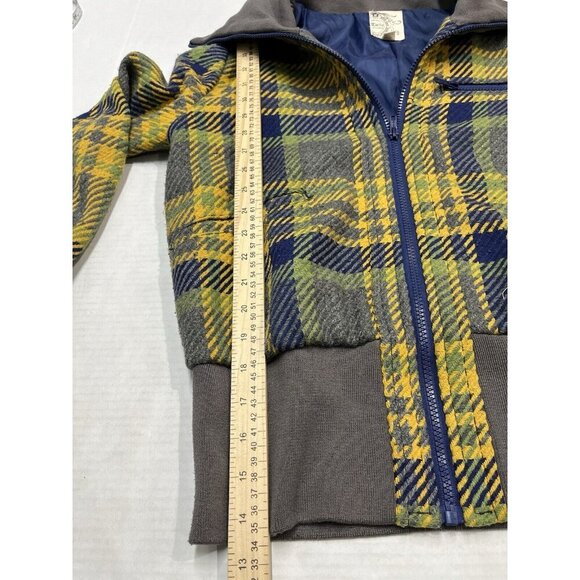 Tulle Jacket Womens XL Yellow Plaid Zip Up Gray Ribbed Trim Fold Collar Gorpcore - Picture 9 of 10